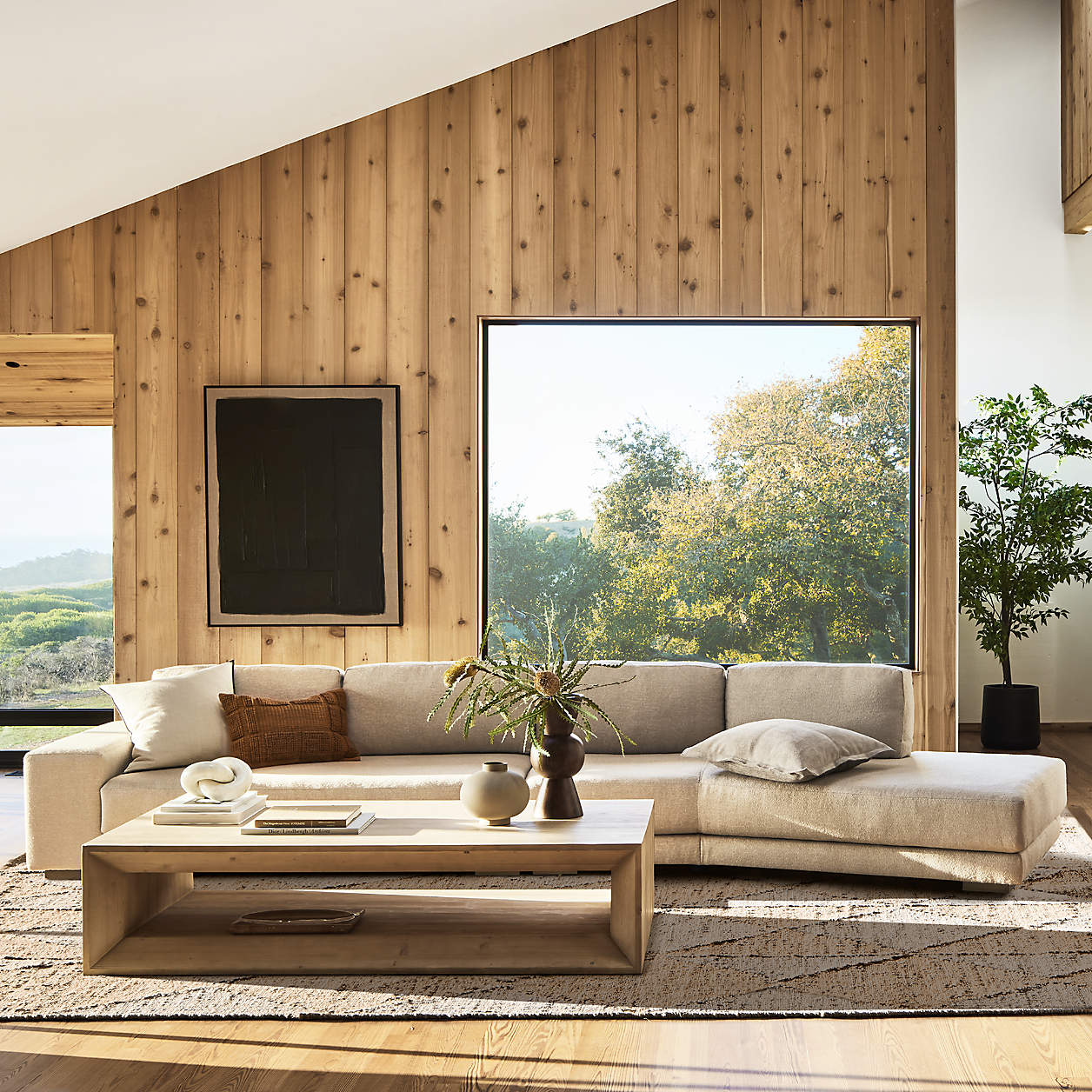 Vernon Natural Pine Wood 56" Rectangular Coffee Table with Shelf - Image 5