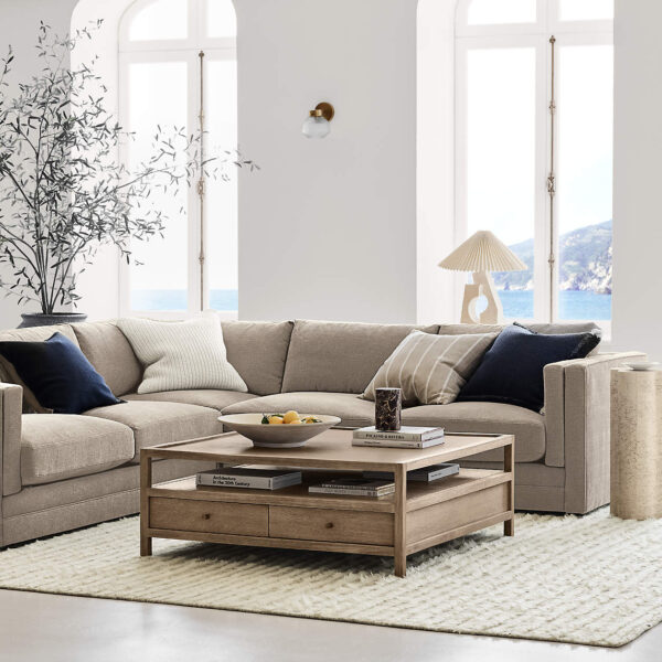 Keane Weathered Natural Wood 45" Square Storage Coffee Table - Image 3