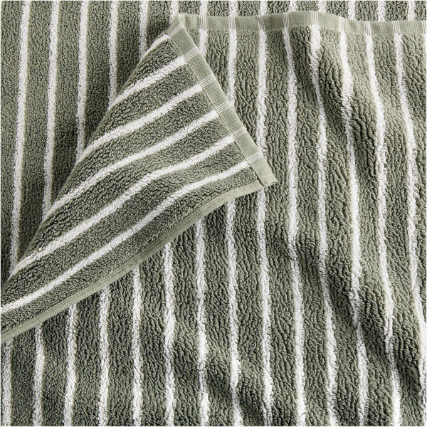 Organic Turkish Cotton Shadow Sage and Pampas Ivory Stripe Bath Towels, Set of 6 - Image 3
