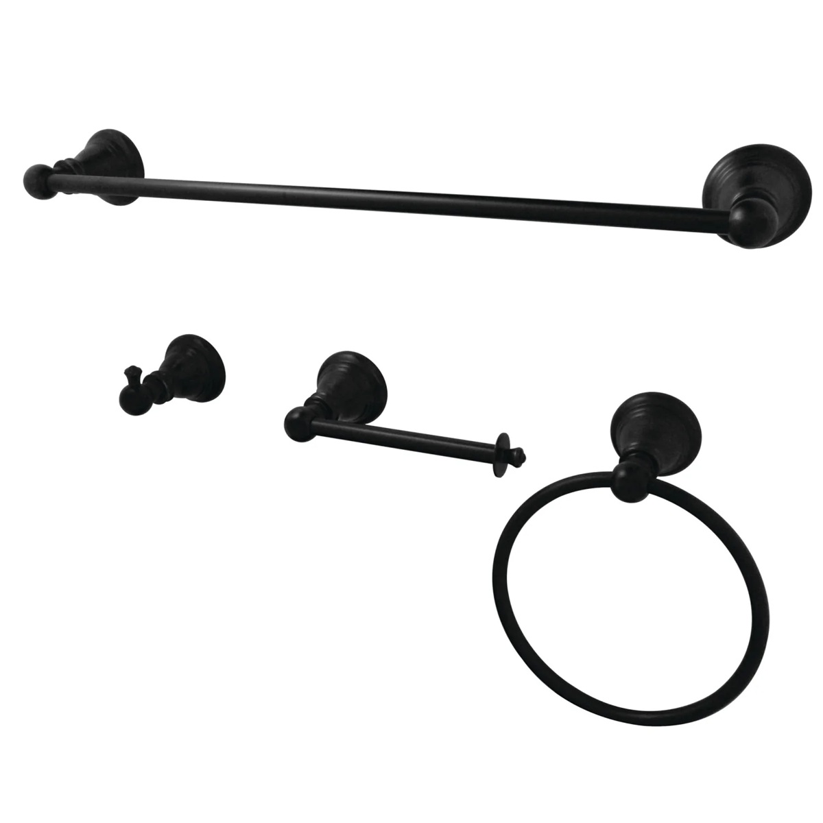 Kingston Heirloom - Matte Black American Classic 4-Piece 18-Inch Towel Bar Bathroom Accessory Set, - BAHK192478MB - Image 4