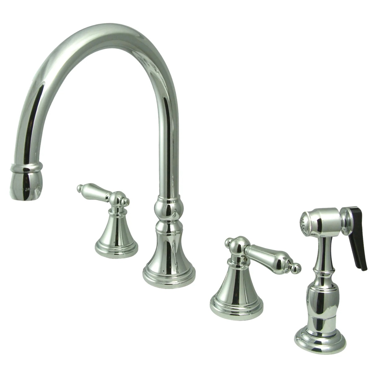 Kingston Tulare - Brush Nickel Governor Double-Handle 4-Hole Widespread Kitchen Faucet with Brass Sprayer - KS2798ALBS - Image 8