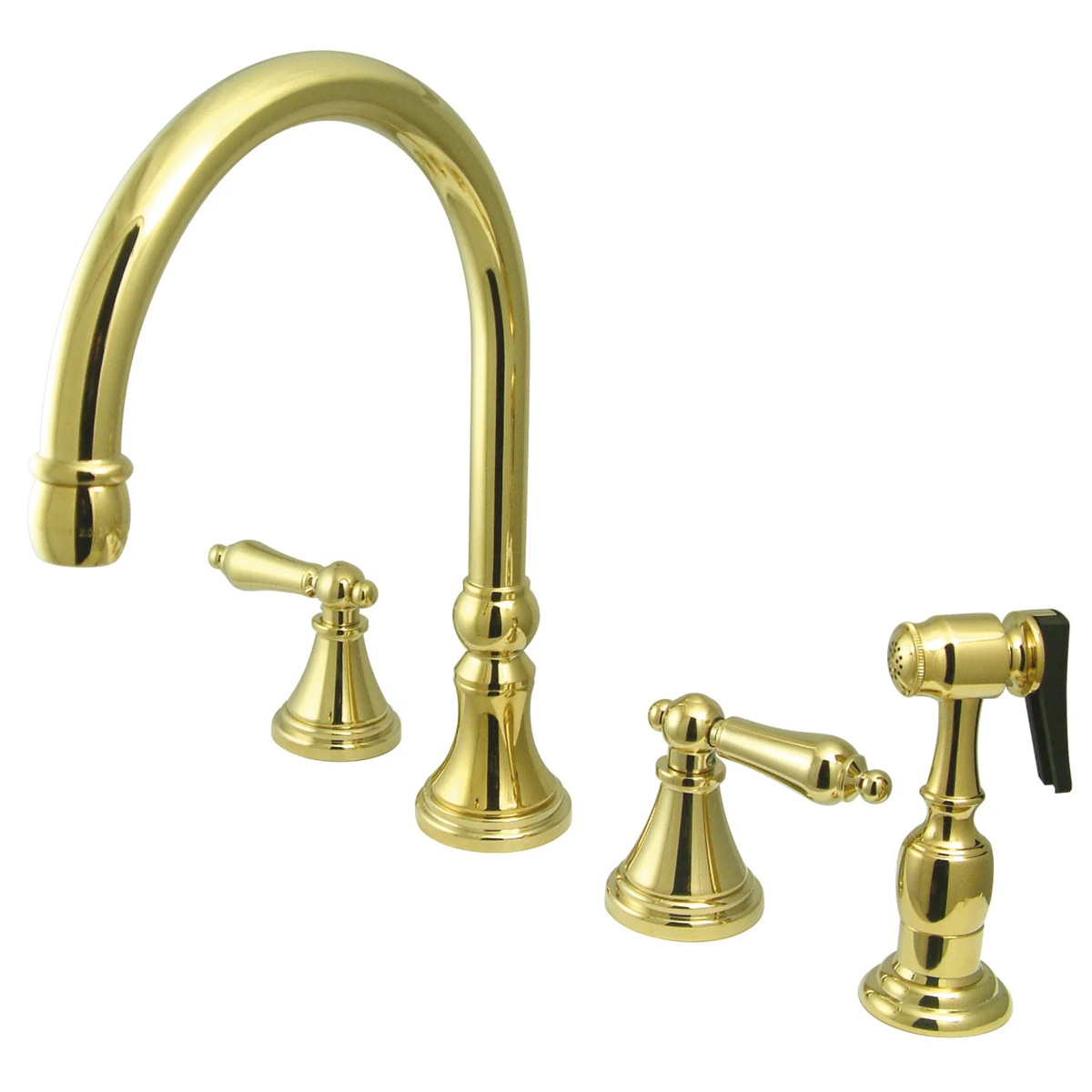 Kingston Tulare - Brush Nickel Governor Double-Handle 4-Hole Widespread Kitchen Faucet with Brass Sprayer - KS2798ALBS - Image 3