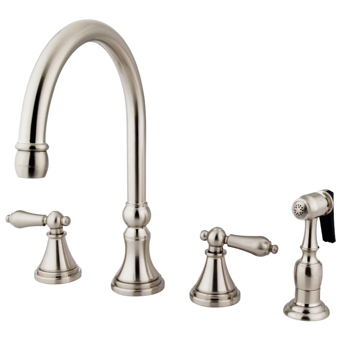 Kingston Tulare - Brush Nickel Governor Double-Handle 4-Hole Widespread Kitchen Faucet with Brass Sprayer - KS2798ALBS - Image 4