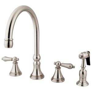 Kingston Tulare - Brush Nickel Governor Double-Handle 4-Hole Widespread Kitchen Faucet with Brass Sprayer - KS2798ALBS
