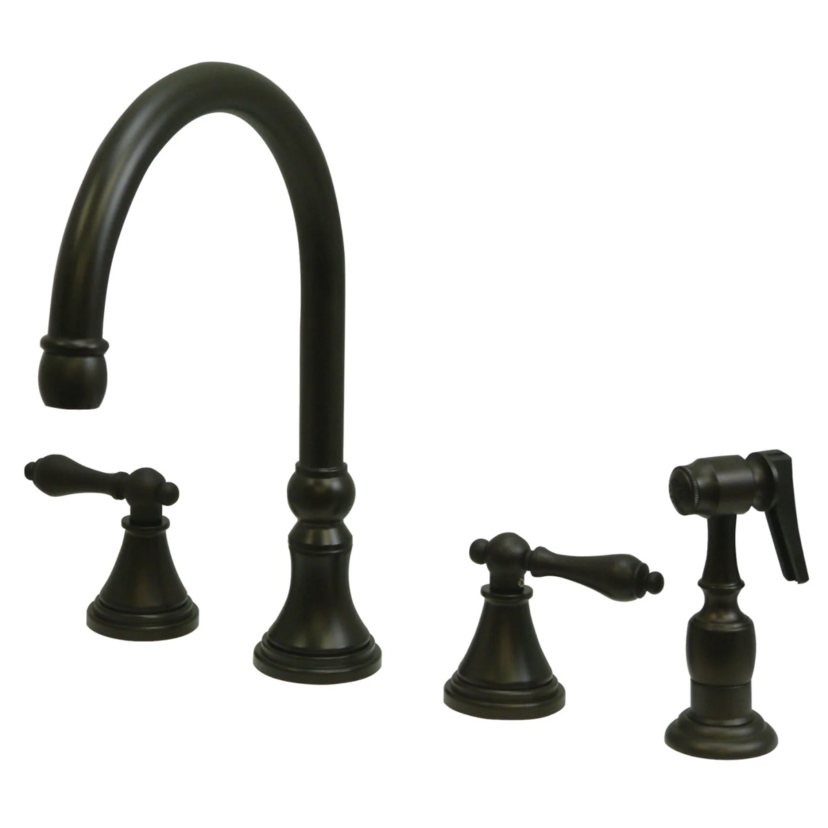 Kingston Tulare - Brush Nickel Governor Double-Handle 4-Hole Widespread Kitchen Faucet with Brass Sprayer - KS2798ALBS - Image 2