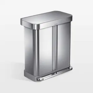 Simplehuman 58 Liter Recycling Kitchen Trash Can with Liner Pocket, Brushed Stainless Steel