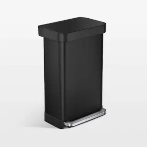 Simplehuman 45 Liter Rectangular Kitchen Trash Can with Liner Pocket, Matte Black Steel