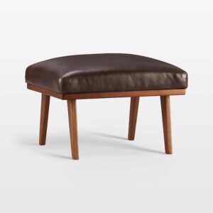 Cavett 22" Wood and Leather Ottoman - Libby Leather in Sumatra