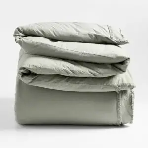 Favorite Washed Organic Cotton Shadow Sage Green Eyelash Full/Queen Duvet Cover