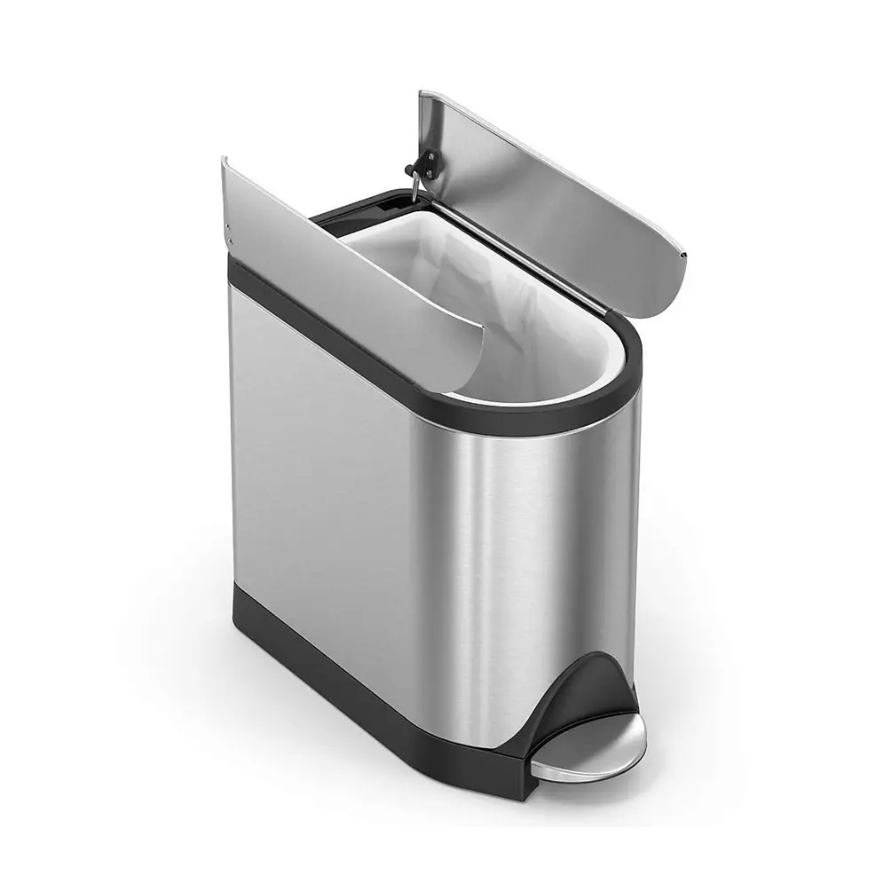 Simplehuman 10 Liter Butterfly Lid Bathroom Trash Can, Brushed Stainless Steel - Image 3