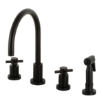 Kingston Sona - Matte Black - KS8720DXBS - Concord Double-Handle 4-Hole Widespread Kitchen Faucet with Brass Sprayer