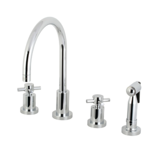 Kingston Sona - Polished Chrome KS8721DXBS - Concord Double-Handle 4-Hole Widespread Kitchen Faucet with Brass Sprayer, KS8721DXBS