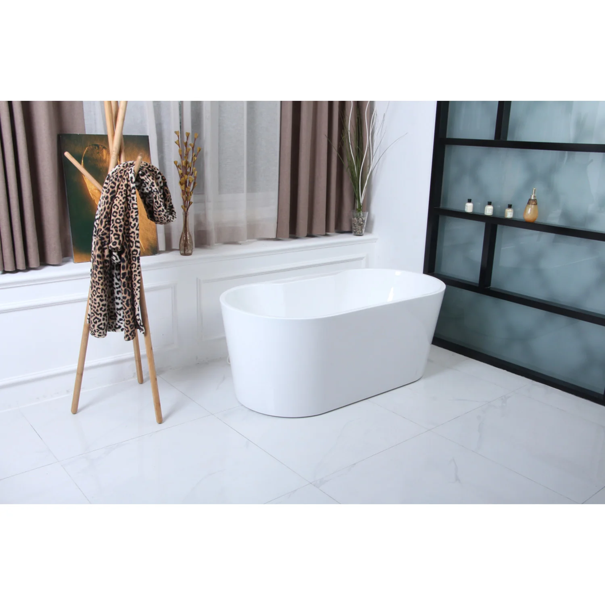 Kingston Sona - Aqua Eden 51-Inch Acrylic Oval Double Ended Freestanding Tub with Drain, Glossy White - Image 5