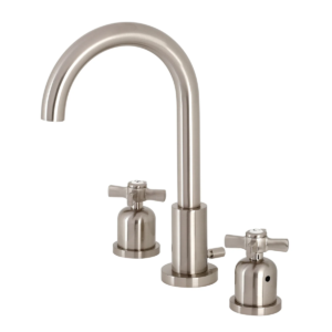 Kingston Sona - Millennium Two-Handle 3-Hole Deck Mount Widespread Bathroom Faucet with Brass Pop-Up