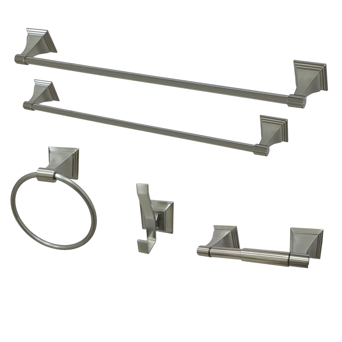 Kingston Tulare - Brushed Nickel Monarch 5-Piece 18-Inch and 24-Inch Towel Bars Bathroom Accessory Set, - BAHK61212478SN