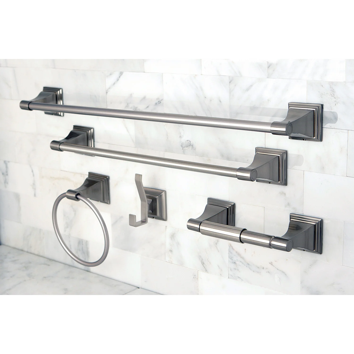 Kingston Tulare - Brushed Nickel Monarch 5-Piece 18-Inch and 24-Inch Towel Bars Bathroom Accessory Set, - BAHK61212478SN - Image 3