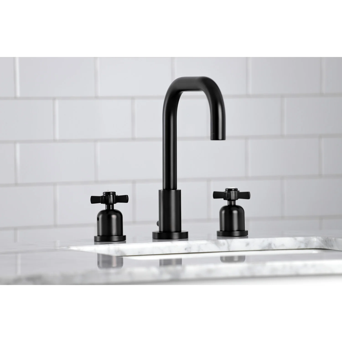 Kingston Sona - Matte Black - Millennium Two-Handle 3-Hole Deck Mount Widespread Bathroom Faucet with Brass Pop-Up - FSC8930ZX - Image 4
