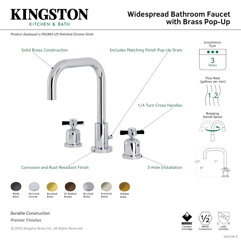 Kingston Sona - Matte Black - Millennium Two-Handle 3-Hole Deck Mount Widespread Bathroom Faucet with Brass Pop-Up - FSC8930ZX - Image 5