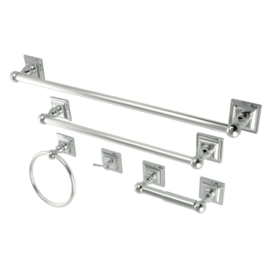 Kingston Tulare- Polished Chrome Serano 5-Piece 18-Inch and 24-Inch Towel Bars Bathroom Accessory Set, Polished Chrome - BAHK3212478C