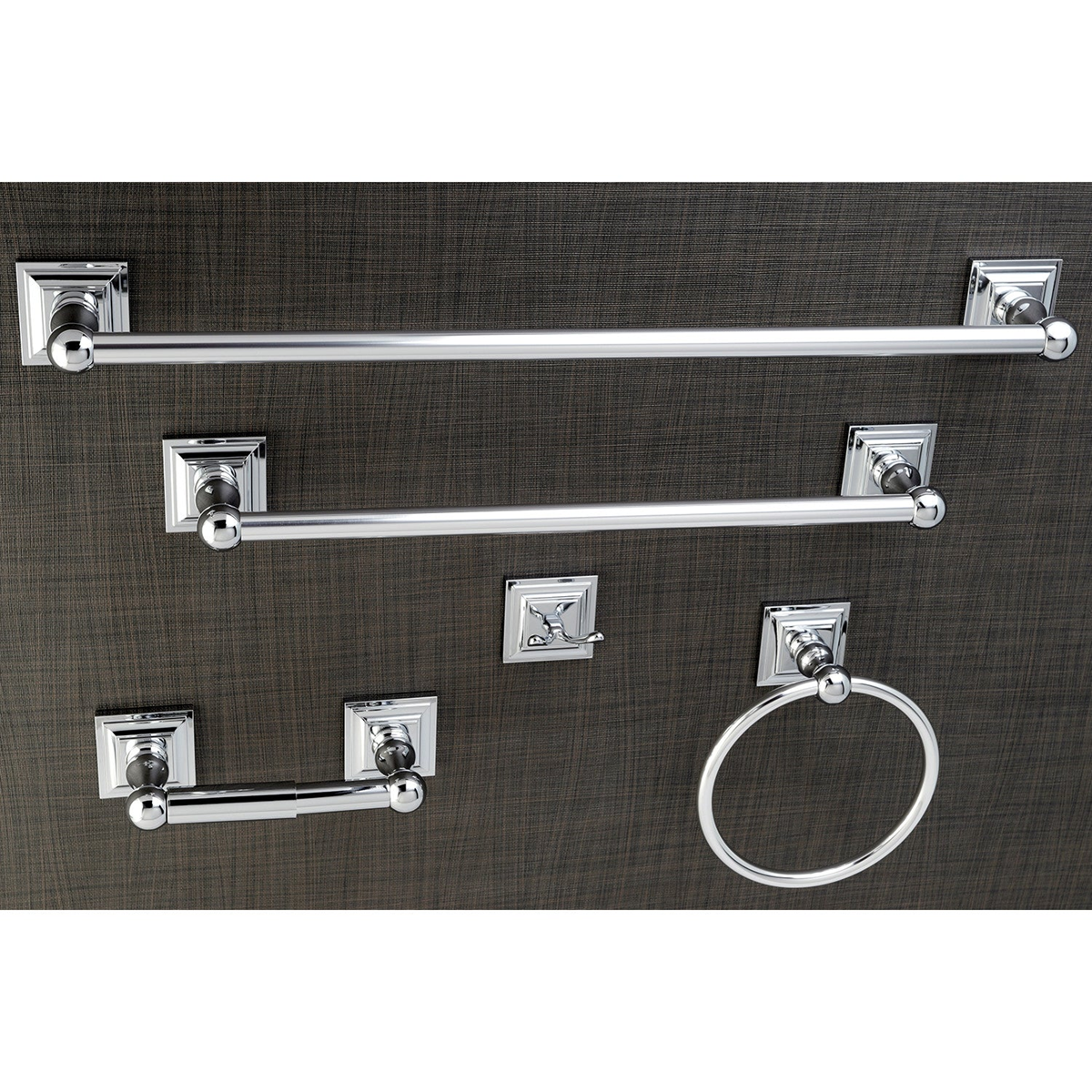 Kingston Tulare- Polished Chrome Serano 5-Piece 18-Inch and 24-Inch Towel Bars Bathroom Accessory Set, Polished Chrome - BAHK3212478C - Image 3