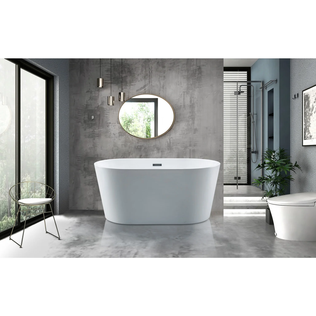 Kingston Sona - Aqua Eden 53-Inch Acrylic Oval Double Ended Freestanding Tub with Drain, Glossy White - Image 6