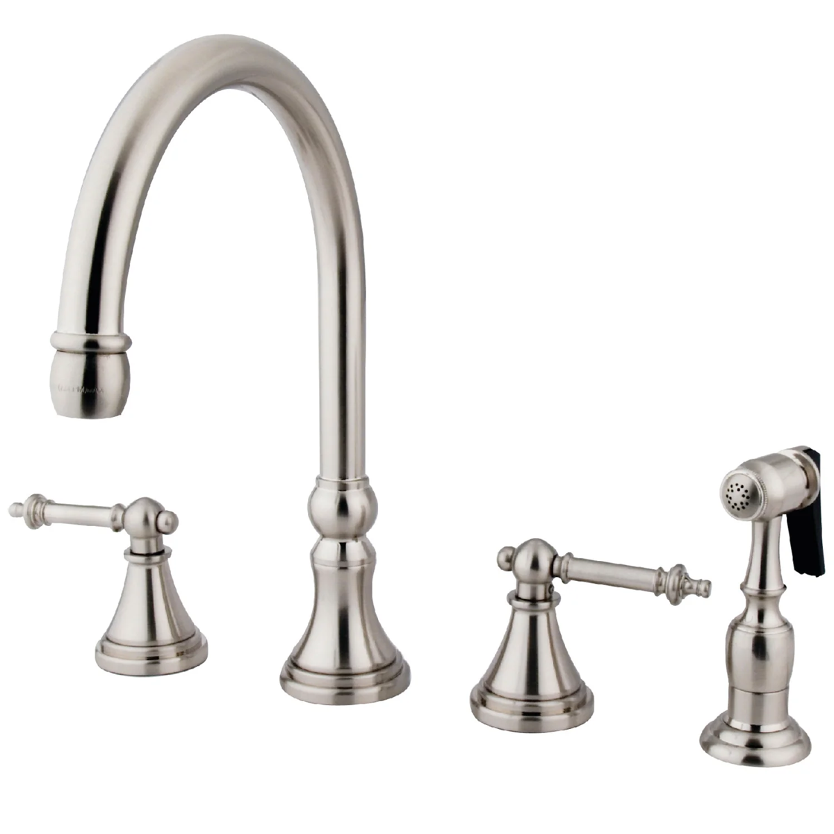 Kingston Tulare - Templeton Double-Handle 4-Hole Widespread Kitchen Faucet with Brass Sprayer, Polished Chrome - Image 3