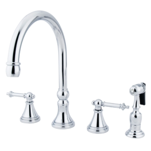 Kingston Tulare - Templeton Double-Handle 4-Hole Widespread Kitchen Faucet with Brass Sprayer, Polished Chrome