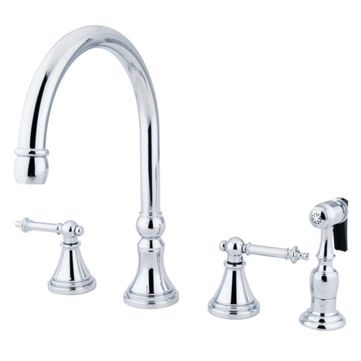 Kingston Tulare - Templeton Double-Handle 4-Hole Widespread Kitchen Faucet with Brass Sprayer, Polished Chrome