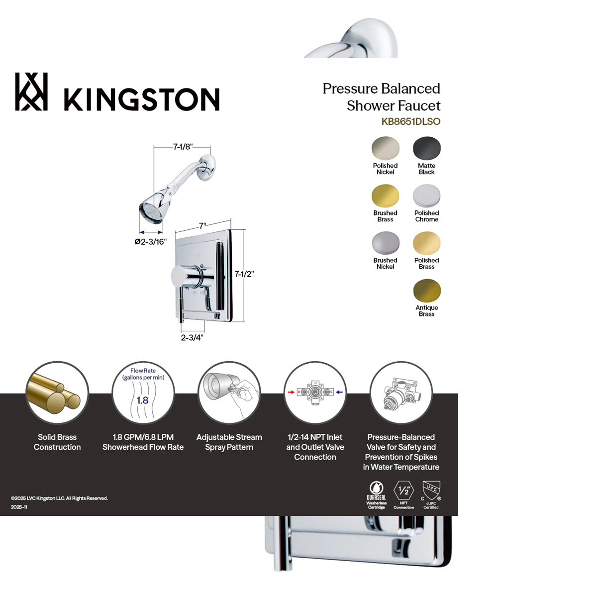 Kingston Sona KB8650DLSO - Concord Single-Handle Pressure Balanced Shower Faucet, Matte Black Kingston Sona KB8650DLSO - Concord Single-Handle Pressure Balanced Shower Faucet, Matte Black - Image 2