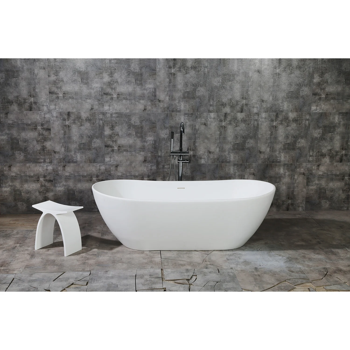 Kingston Sona - Arcticstone 72-Inch Solid Surface Oval Double Slipper Freestanding Tub with Drain, Matte White - Image 3
