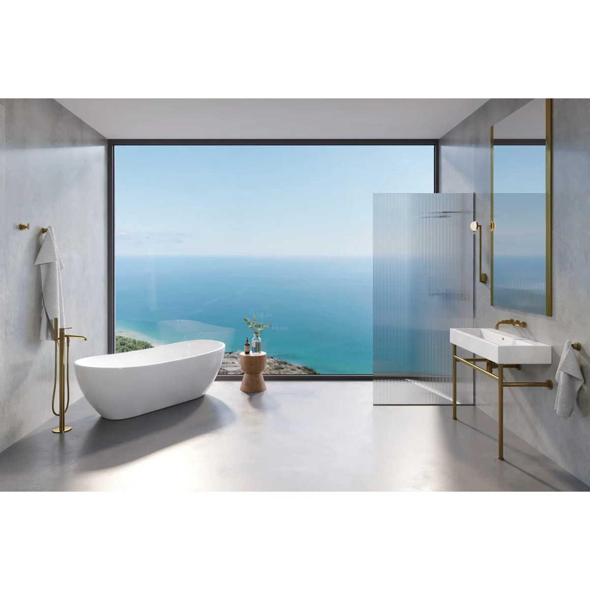 Kingston Sona - Arcticstone 72-Inch Solid Surface Oval Double Slipper Freestanding Tub with Drain, Matte White - Image 5
