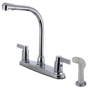 Kingston Tulare - NuvoFusion Two-Handle 4-Hole 8" Centerset Kitchen Faucet with Side Sprayer, Polished Chrome