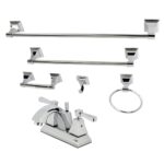 Kingston Concord FSK4641DL Double-Handle 3-Hole Deck Mount 4-Inch Centerset Bathroom Faucet with 5-Piece Bathroom Accessories Kit, Polished Chrome