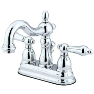 Kingston Heirloom - Heritage Double-Handle 3-Hole Deck Mount 4-Inch Centerset Bathroom Faucet with Pop-Up Drain, Polished Chrome