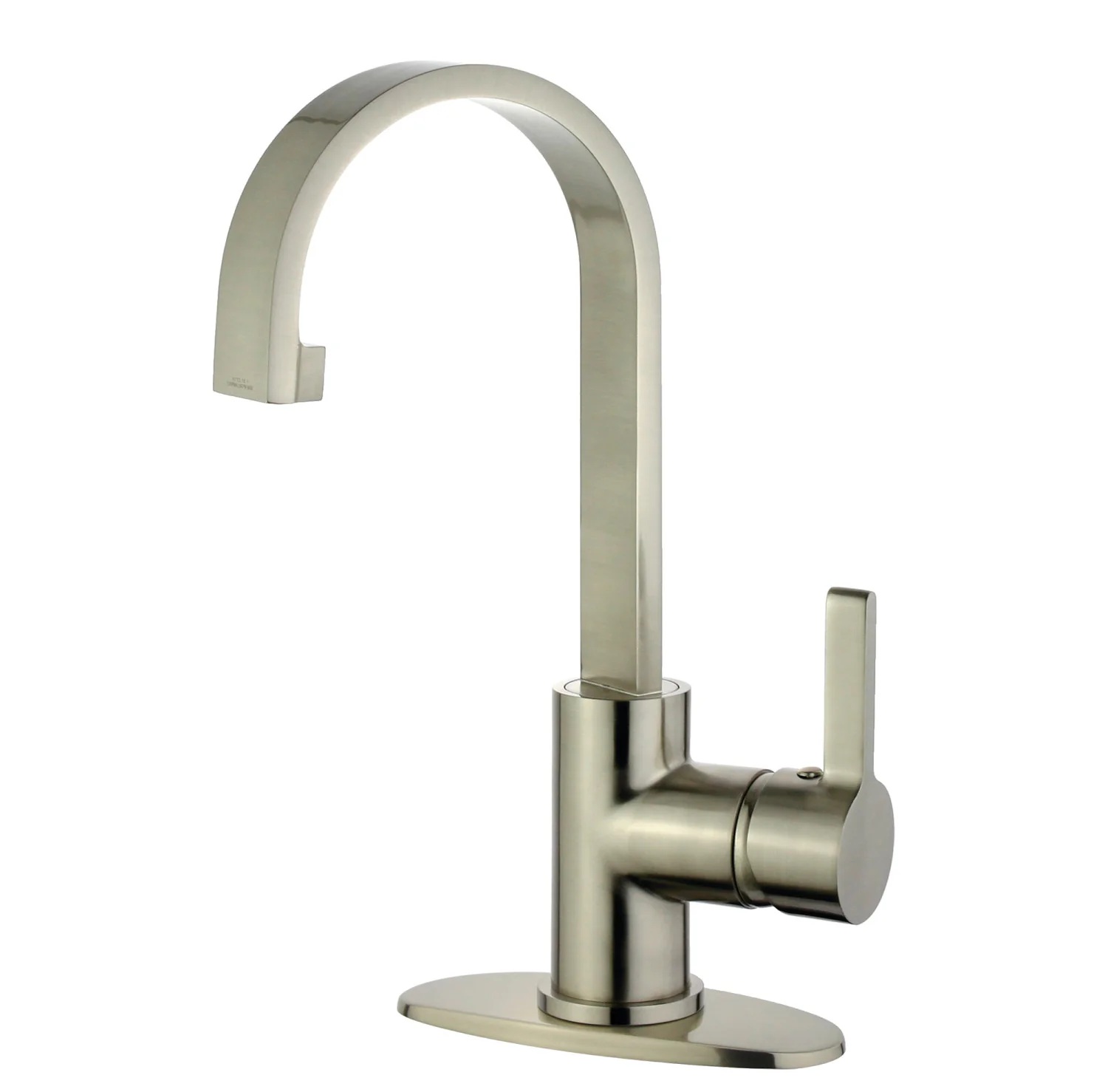Kingston Sona - Brushed Nickel Continental One-Handle 1-Hole Bathroom Faucet with Deck Plate and Push Pop-Up Drain vanity faucets
