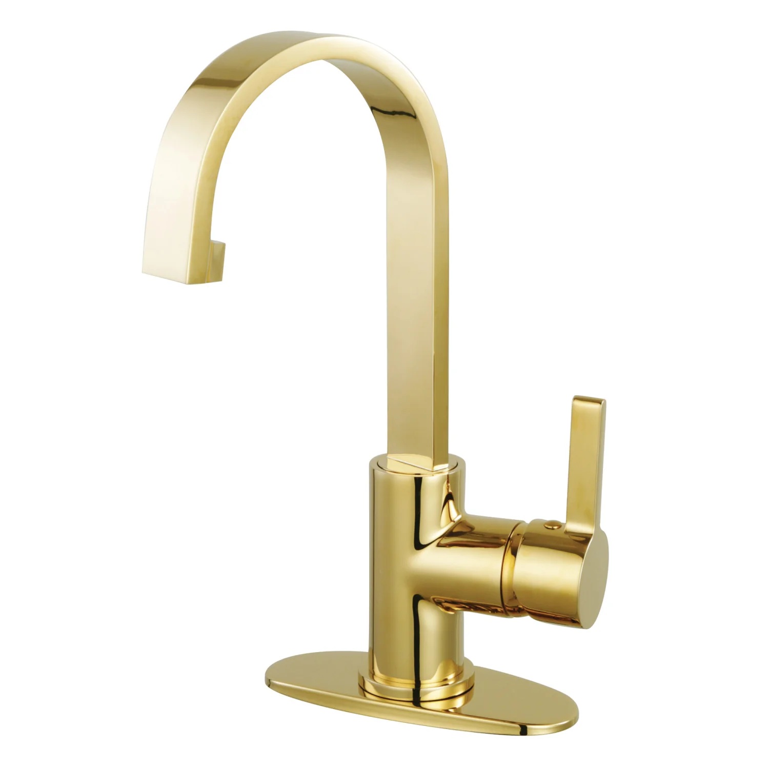 Kingston Sona - Polished Brass - Continental One-Handle 1-Hole Bathroom Faucet with Deck Plate and Push Pop-Up Drain Kingston Sona - Polished Brass - Continental One-Handle 1-Hole Bathroom Faucet with Deck Plate and Push Pop-Up Drain - Image 2