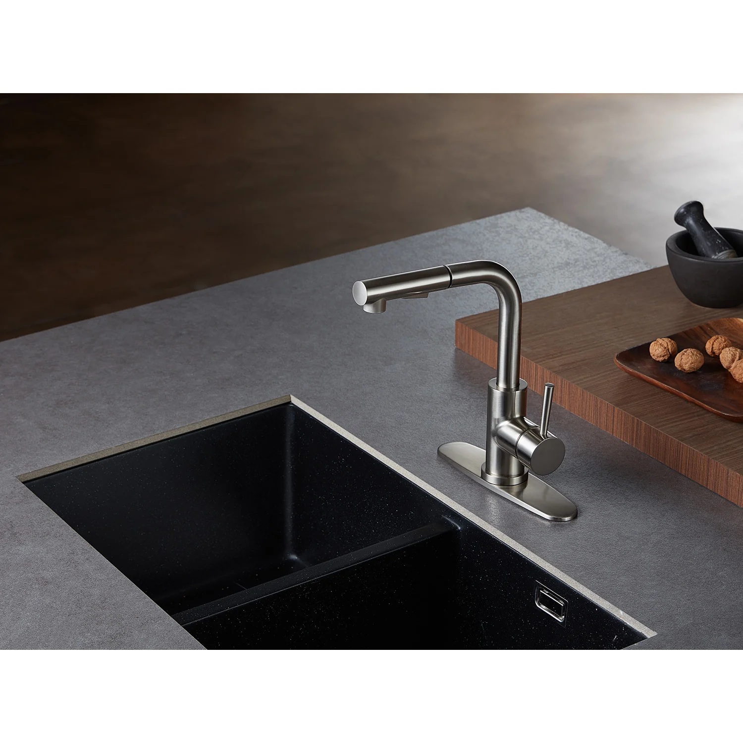 Kingston Sona -Brush Nickel Concord Single-Handle 1-Hole Deck Mount Pull-Out Sprayer Kitchen Faucet, Brushed Nickel Kingston Sona -Brush Nickel Concord Single-Handle 1-Hole Deck Mount Pull-Out Sprayer Kitchen Faucet, Brushed Nickel - Image 3