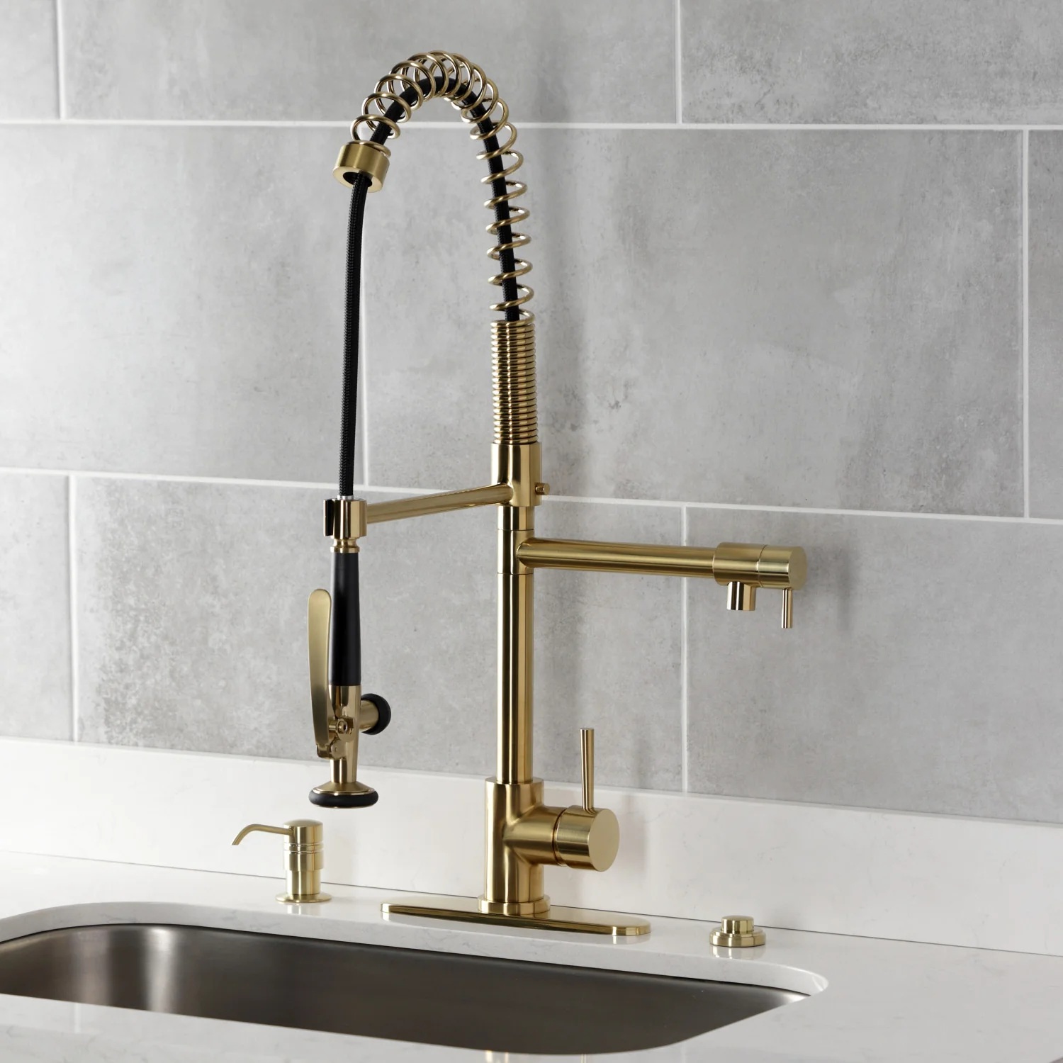Kingston Tulare - Milano Kitchen Soap Dispenser, Brushed Brass Kingston Tulare - Milano Kitchen Soap Dispenser, Brushed Brass - Image 2