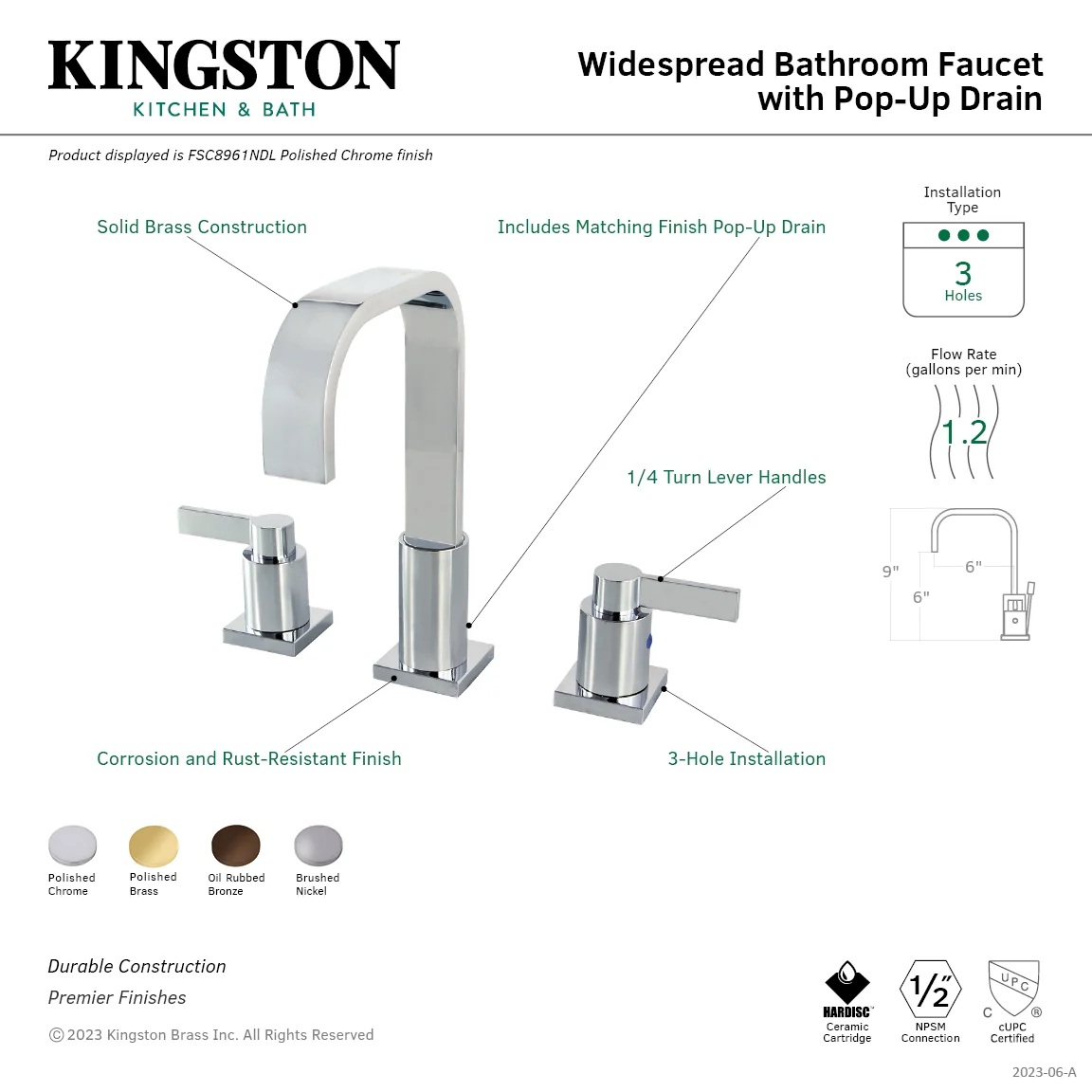 Kingston Sona Brushed Nickel - NuvoFusion Two-Handle 3-Hole Deck Mount Widespread Bathroom Faucet with Pop-Up Drain Kingston Sona Brushed Nickel - NuvoFusion Two-Handle 3-Hole Deck Mount Widespread Bathroom Faucet with Pop-Up Drain - Image 3