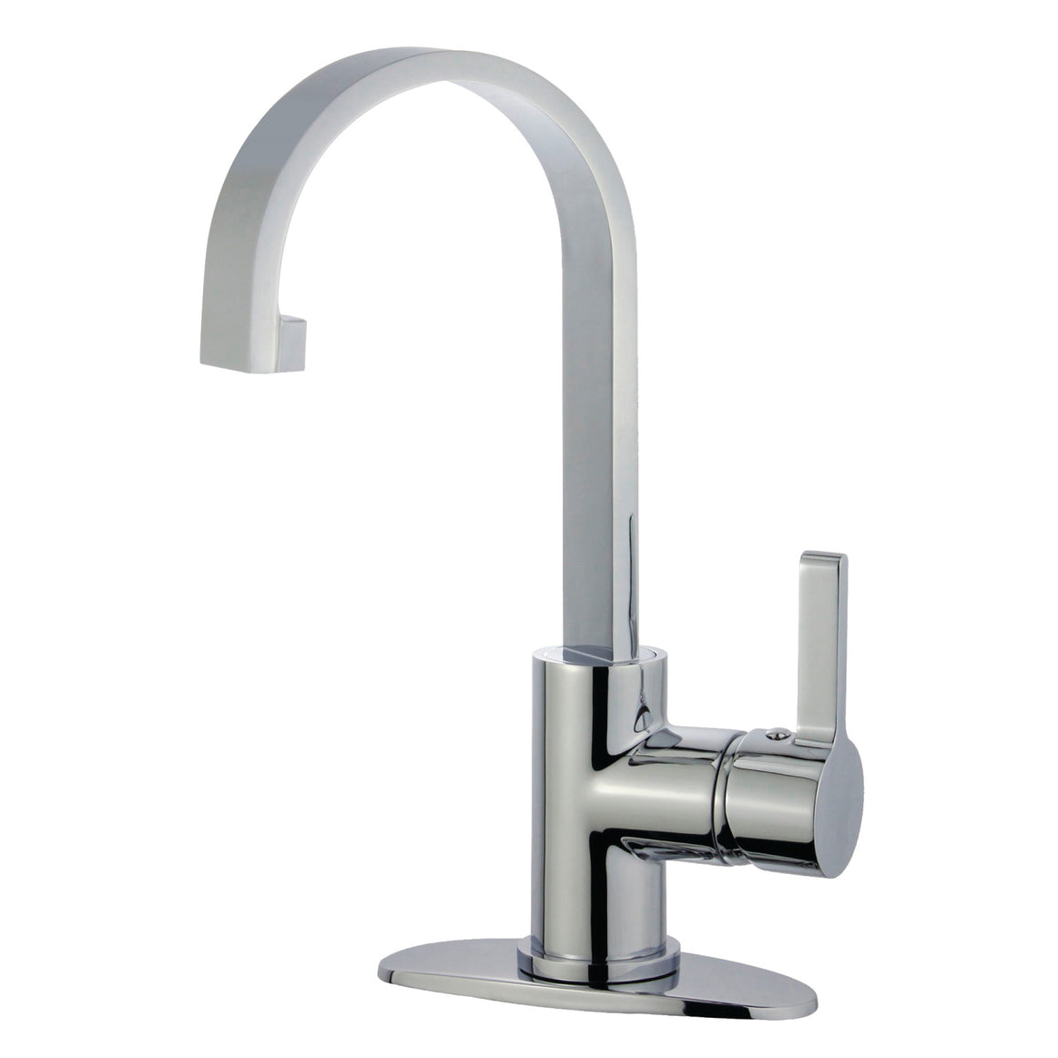 Kingston Sona - Polished Chrome Continental One-Handle 1-Hole Bathroom Faucet with Deck Plate and Push Pop-Up Drain Kingston Sona - Polished Chrome Continental One-Handle 1-Hole Bathroom Faucet with Deck Plate and Push Pop-Up Drain - Image 2
