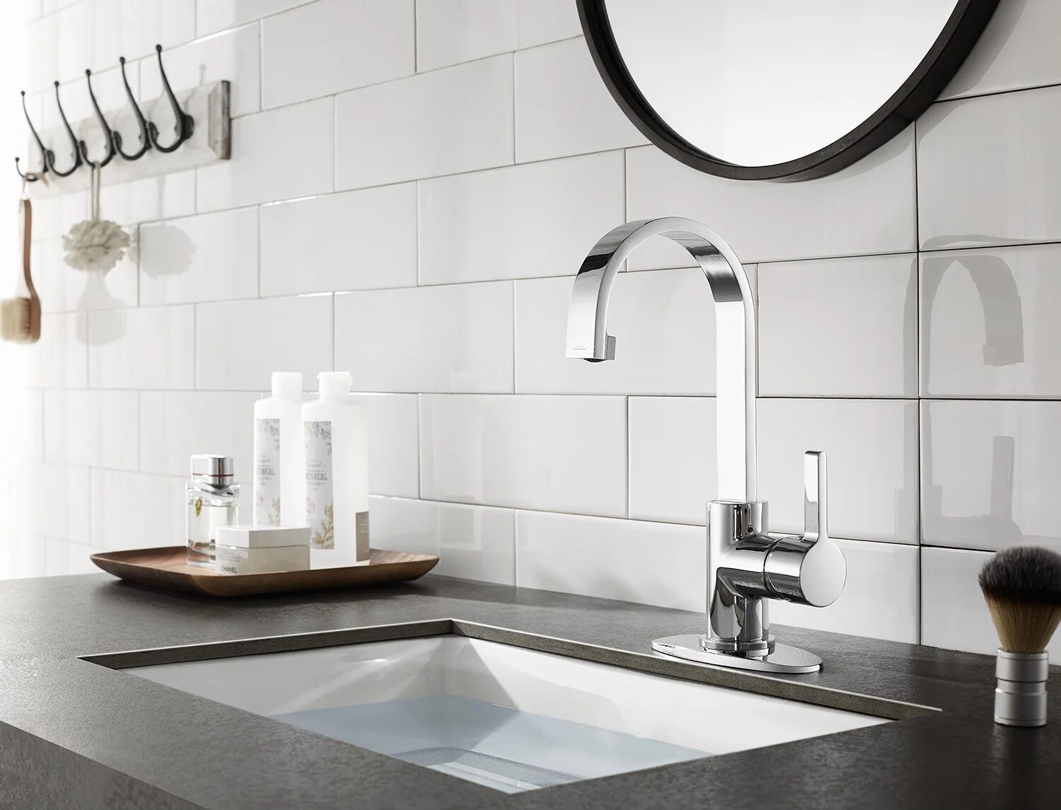 Kingston Sona - Polished Chrome Continental One-Handle 1-Hole Bathroom Faucet with Deck Plate and Push Pop-Up Drain Custom bathroom vanities South Florida