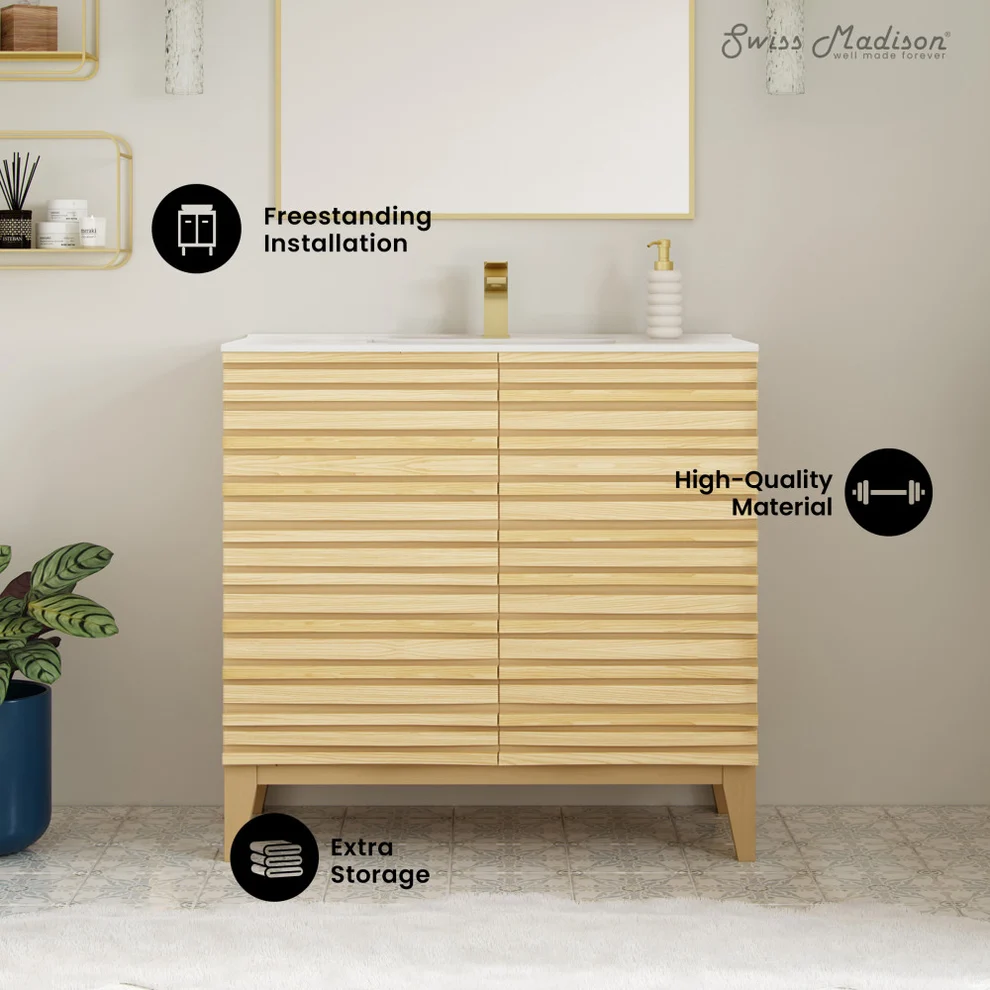 30" Cascade Freestanding Bathroom Vanity - Natural Oak 30" Cascade Freestanding Bathroom Vanity - Natural Oak - Image 2